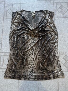 Taupe and Black Animal Print Cowl Neck Camisole